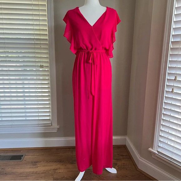 She + Sky Pants - SHE & SKY | Pink Jumpsuit Short Sleeve Draping Ruffles Size Small